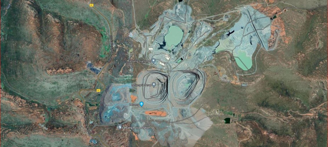 Satellite view of Lets'eng Diamond Mine